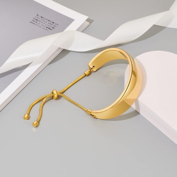 14K Gold Bracelets for Women Adjustable Slider Bracelet Bangle Bracelets for Wom - Picture 4 of 7